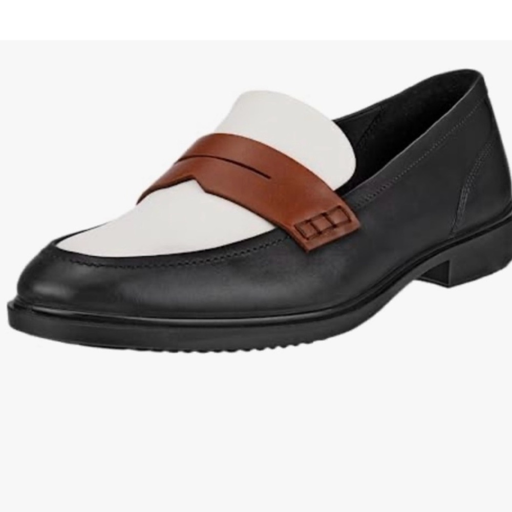 Ecco women’s Black and White Loafers with Brown Accent